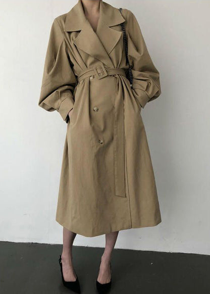 French Khaki Oversized Double Breast Cotton Trench Coats Spring LY2571 - fabuloryshop