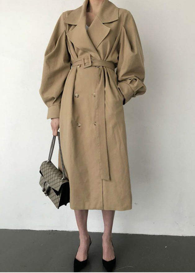 French Khaki Oversized Double Breast Cotton Trench Coats Spring LY2571 - fabuloryshop