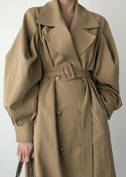 French Khaki Oversized Double Breast Cotton Trench Coats Spring LY2571 - fabuloryshop