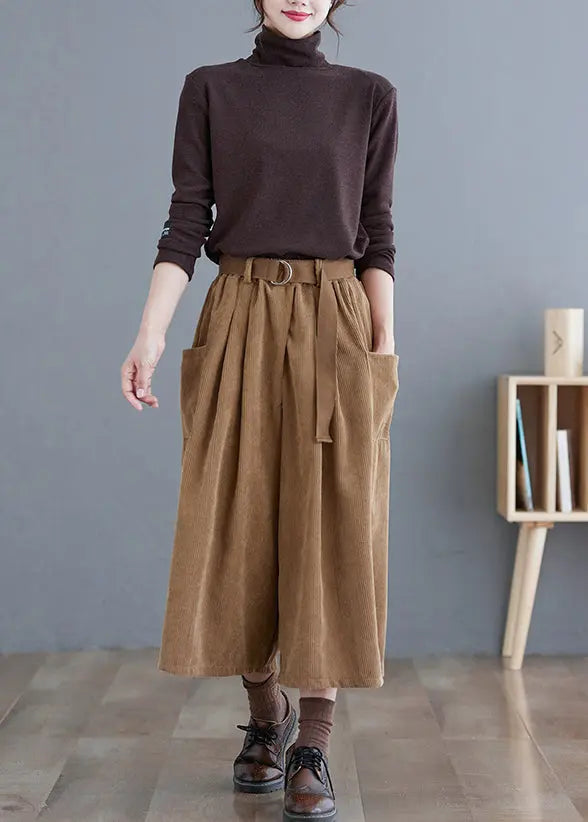 French Khaki Oversized Pockets Corduroy Pants Fall Ada Fashion