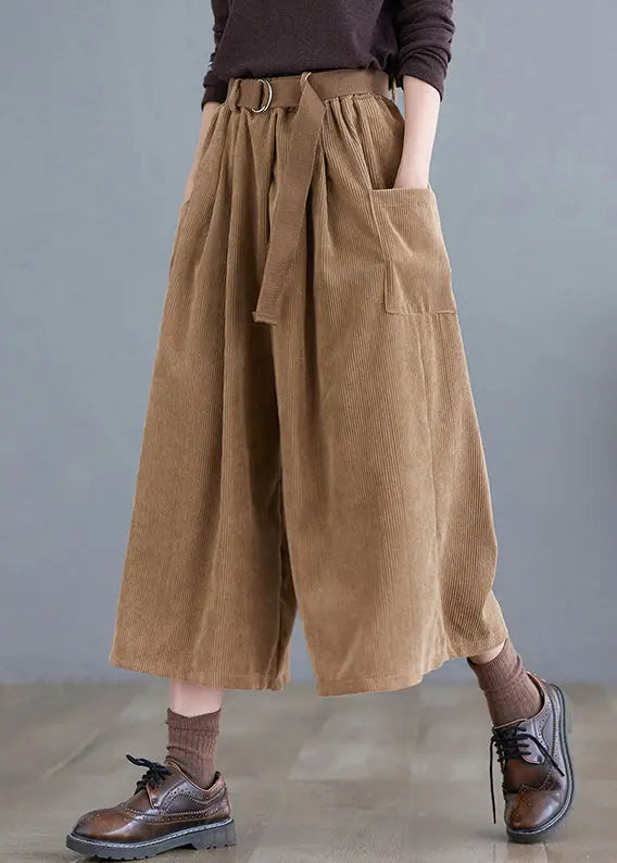 French Khaki Oversized Pockets Corduroy Pants Fall Ada Fashion