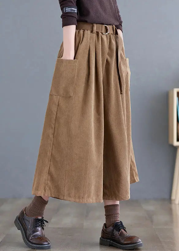 French Khaki Oversized Pockets Corduroy Pants Fall Ada Fashion