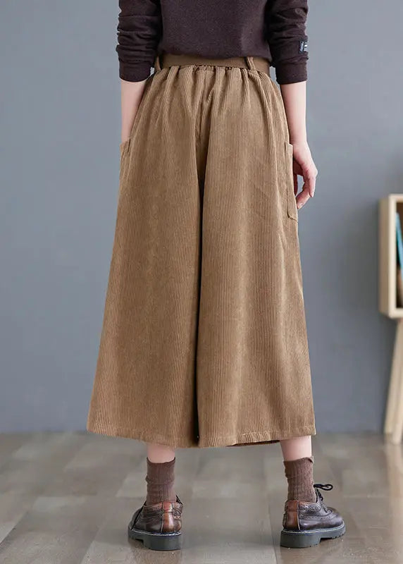 French Khaki Oversized Pockets Corduroy Pants Fall Ada Fashion