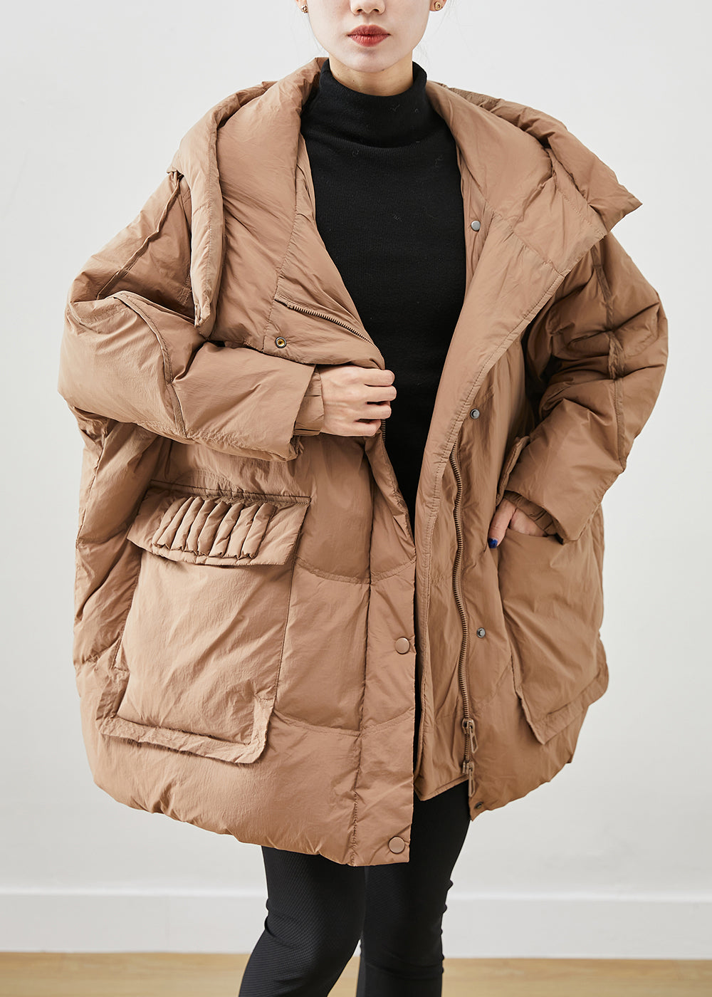 French Khaki Oversized Thick Duck Down Down Coats Winter Ada Fashion