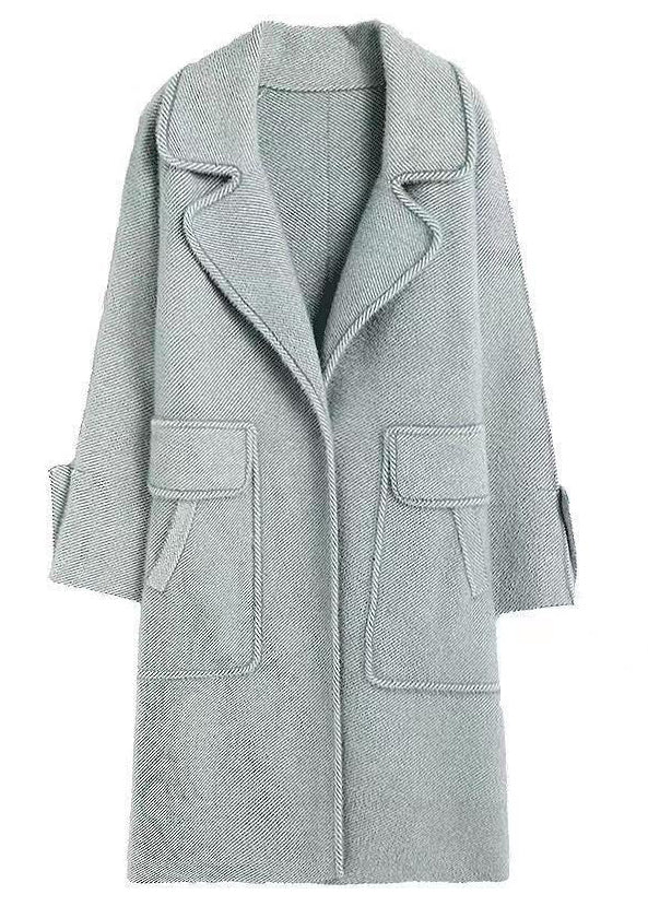 French Light Blue Peter Pan Collar Pockets Patchwork Woolen Coat Fall Ada Fashion