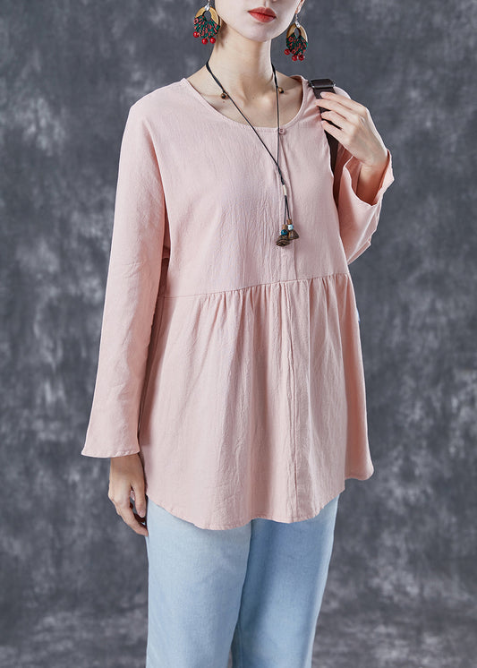 French Light Pink Oversized Patchwork Wrinkled Cotton Shirt Spring LY4105 - fabuloryshop