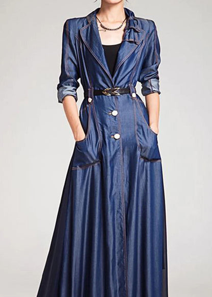 French Navy Peter Pan Collar Patchwork Tie Waist Denim Dress Long Sleeve LY4002 - fabuloryshop