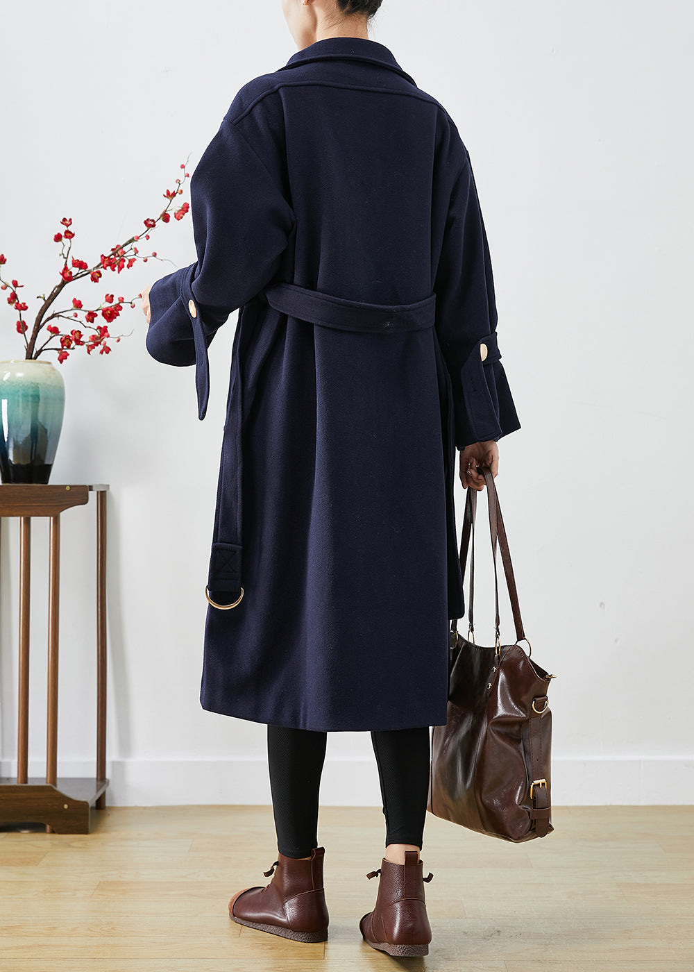 French Navy Slim Fit Thick Woolen Trench Coats Winter Ada Fashion