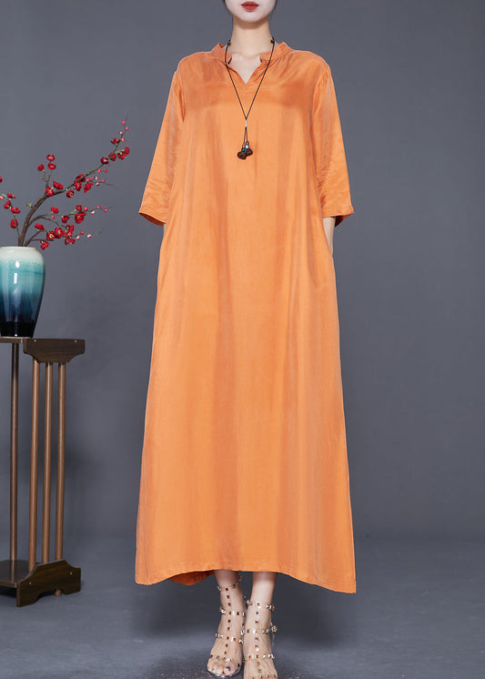 French Orange Oversized Draping Silk Vacation Dresses Bracelet Sleeve Ada Fashion