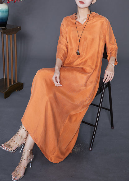 French Orange Oversized Draping Silk Vacation Dresses Bracelet Sleeve Ada Fashion