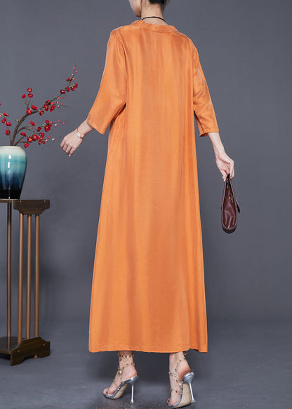 French Orange Oversized Draping Silk Vacation Dresses Bracelet Sleeve Ada Fashion