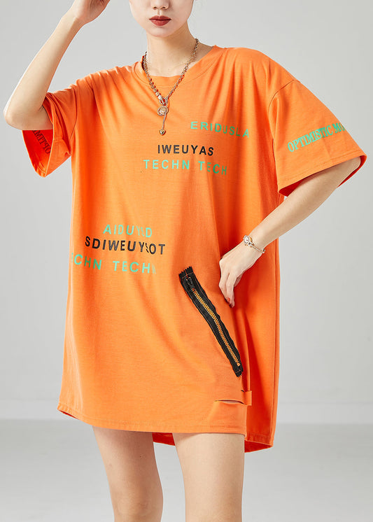 French Orange Zip Up Letter Print Cotton Ripped Tank Summer LY6693 - fabuloryshop