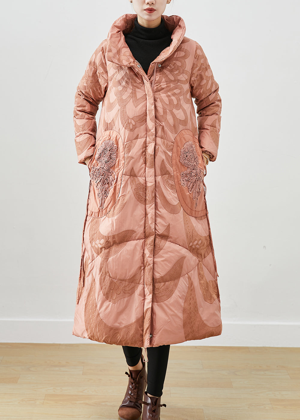 French Pink Embroideried Applique Duck Down Winter Coats Winter Ada Fashion