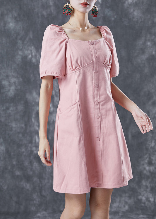 French Pink Square Collar Bustier Top Denim Mid Dresses Summer LY5631 - fabuloryshop