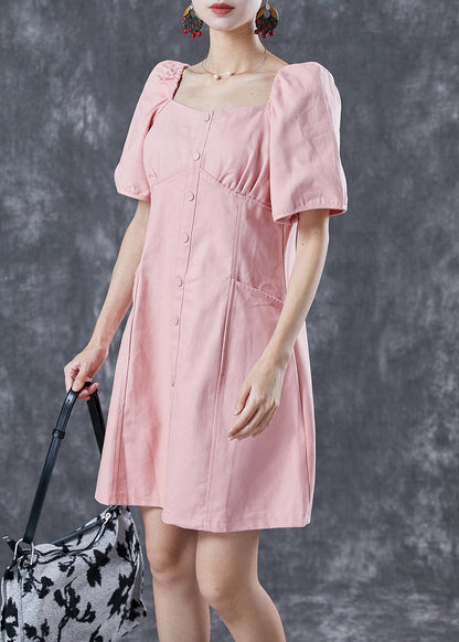 French Pink Square Collar Bustier Top Denim Mid Dresses Summer LY5631 - fabuloryshop