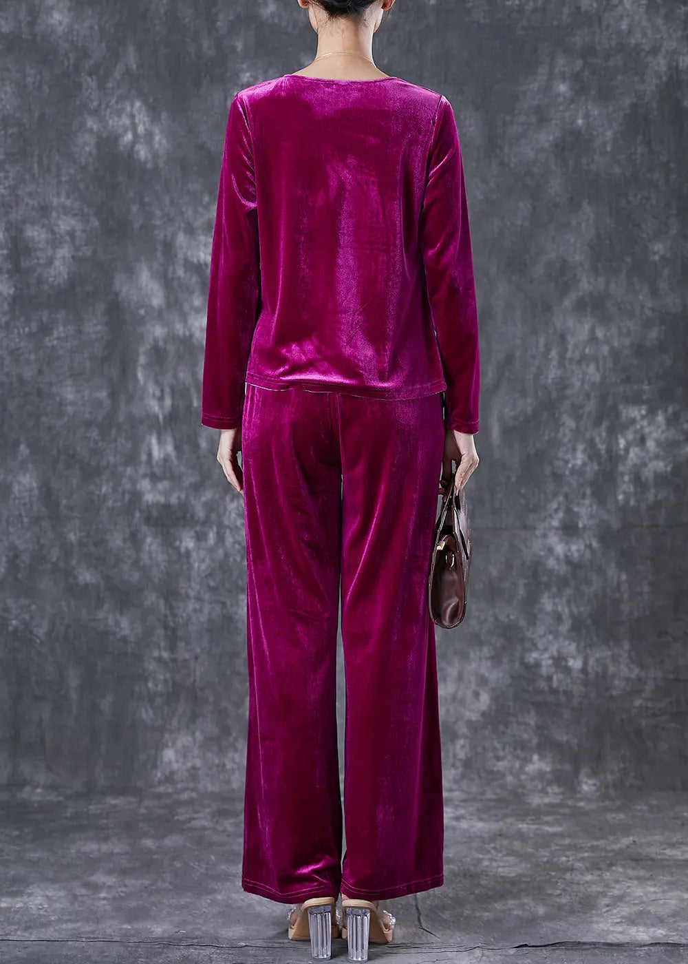 French Purple Asymmetrical Wrinkled Silk Velour Women Sets 2 Pieces Fall Ada Fashion