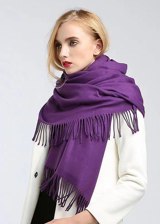 French Purple Tasseled Thick Warm Faux Cashmere Scarf Ada Fashion