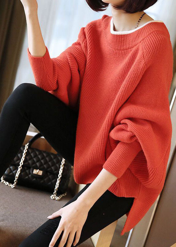 French Red Chunky Oversized Knitted Top Batwing Sleeve LY1418 - fabuloryshop