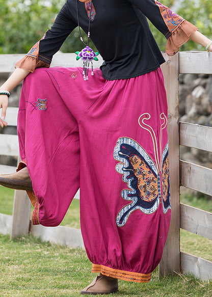 French Rose Embroideried Floral Linen Harem Pants TQ1013 - fabuloryshop