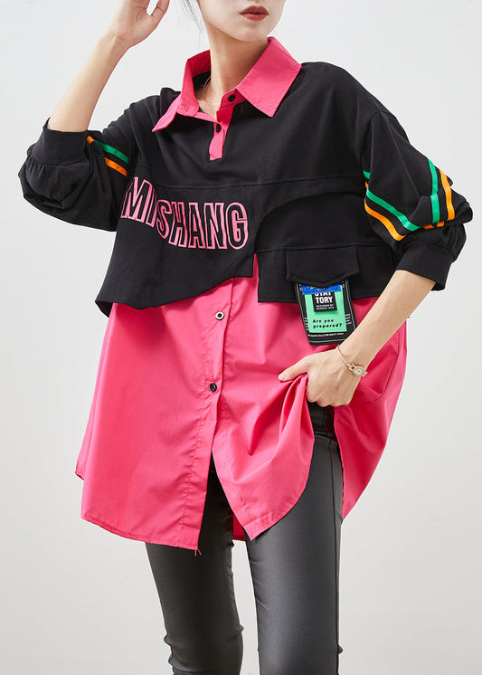 French Rose Oversized Patchwork Cotton Loose Sweatshirts Top Fall Ada Fashion