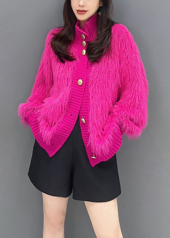 French Rose Stand Collar Button Mink Hair Knitted Coats Fall Ada Fashion