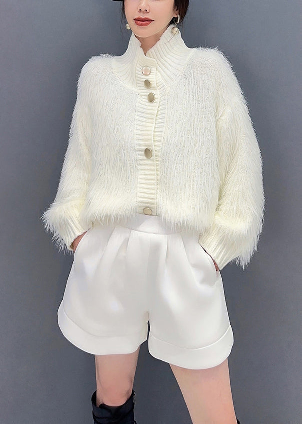 French Rose Stand Collar Button Mink Hair Knitted Coats Fall Ada Fashion