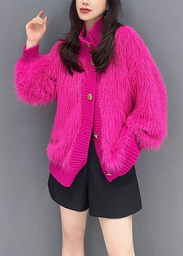 French Rose Stand Collar Button Mink Hair Knitted Coats Fall Ada Fashion