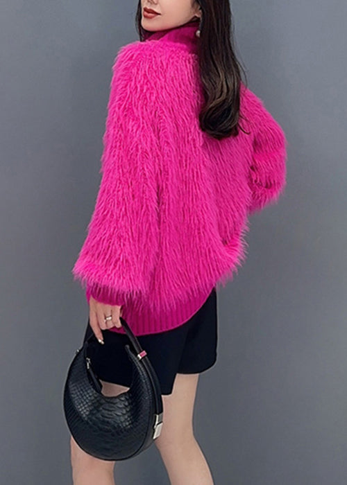 French Rose Stand Collar Button Mink Hair Knitted Coats Fall Ada Fashion