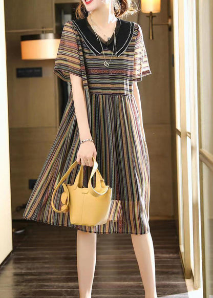 French Striped Peter Pan Collar Patchwork Chiffon Dress Summer Ada Fashion