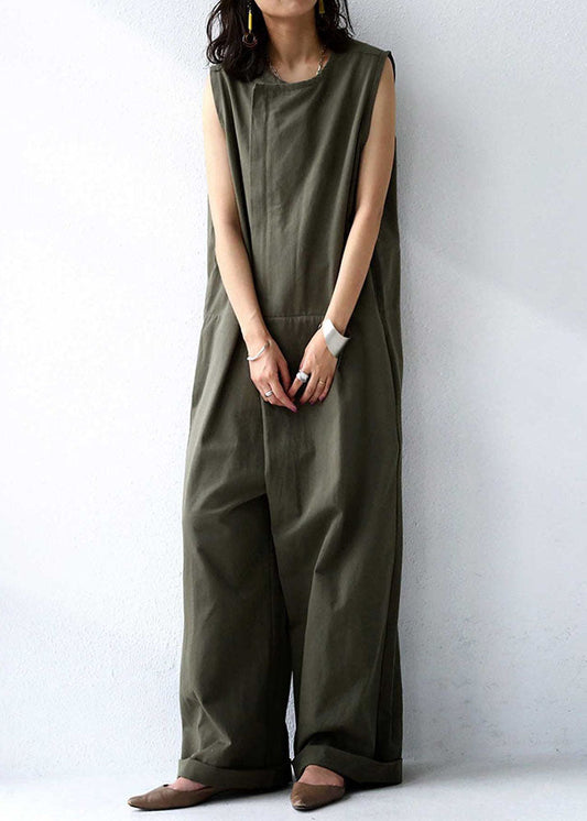 French Tea Green Patchwork Cotton Wide Leg Jumpsuit Summer LY2152 - fabuloryshop