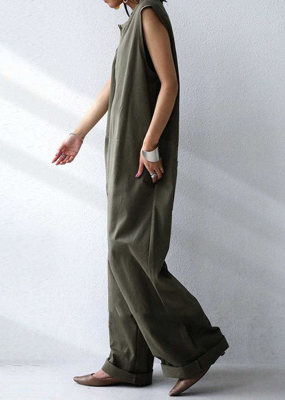 French Tea Green Patchwork Cotton Wide Leg Jumpsuit Summer LY2152 - fabuloryshop