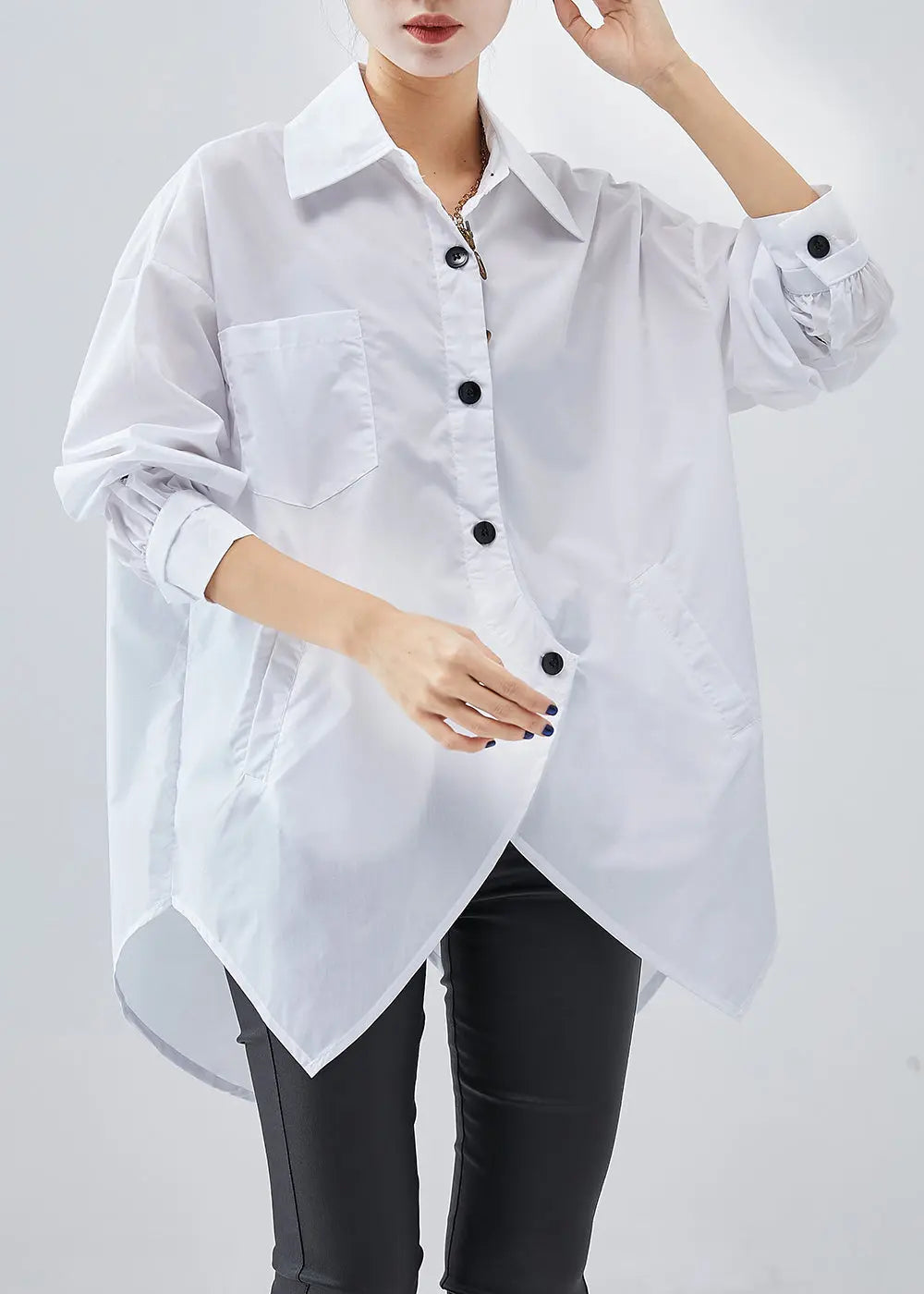 French White Asymmetrical Design Cotton Shirts Fall Ada Fashion