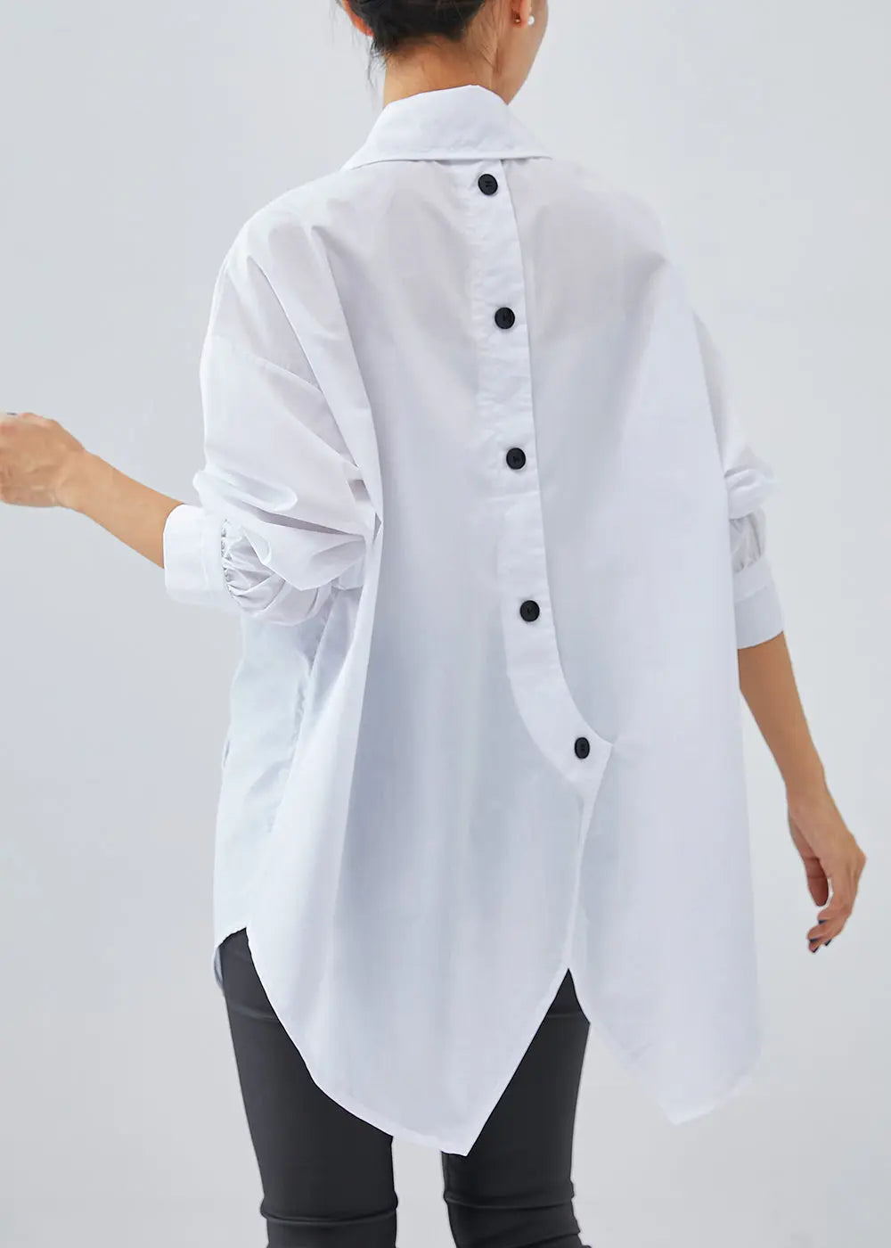 French White Asymmetrical Design Cotton Shirts Fall Ada Fashion