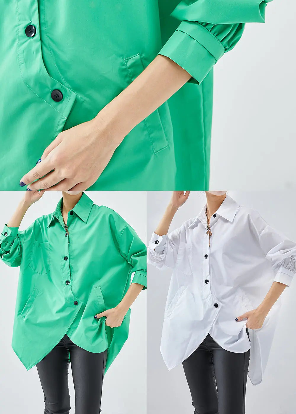 French White Asymmetrical Design Cotton Shirts Fall Ada Fashion