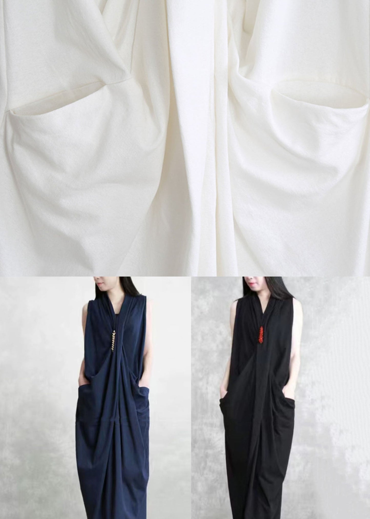 French White Asymmetrical Wrinkled Patchwork Cotton Dresses Summer LY5169 - fabuloryshop