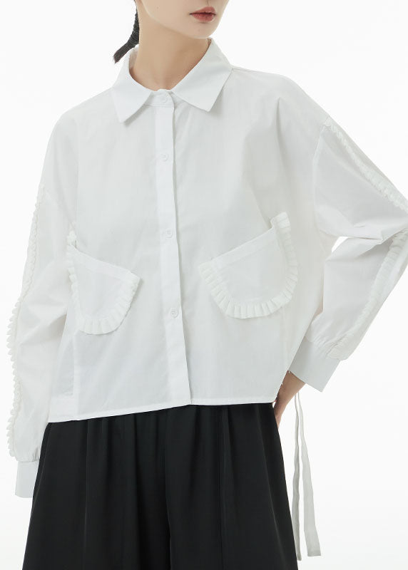 French White Oversized Side Open Cotton Shirt Top Spring TS1053 - fabuloryshop