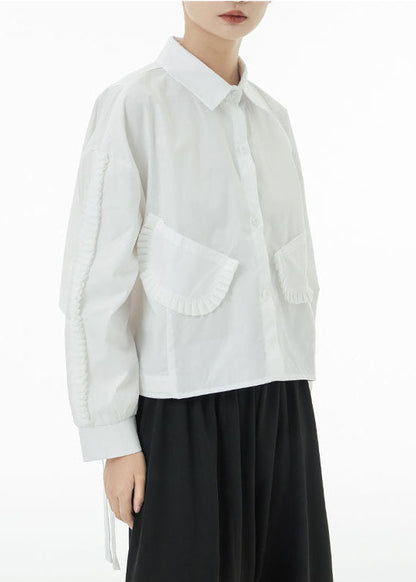 French White Oversized Side Open Cotton Shirt Top Spring TS1053 - fabuloryshop