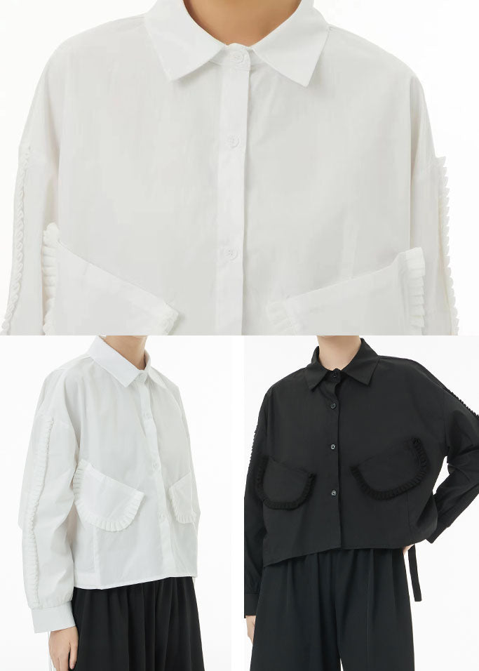 French White Oversized Side Open Cotton Shirt Top Spring TS1053