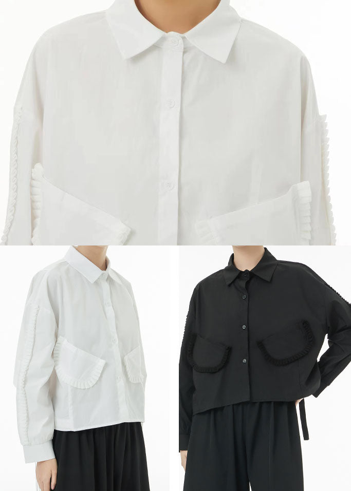 French White Oversized Side Open Cotton Shirt Top Spring TS1053 - fabuloryshop