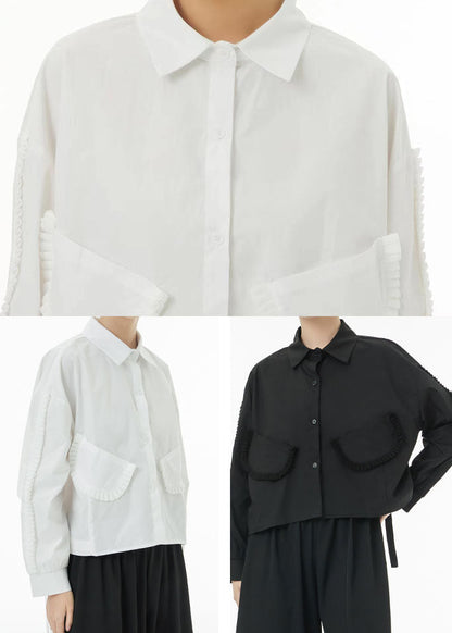 French White Oversized Side Open Cotton Shirt Top Spring TS1053 - fabuloryshop