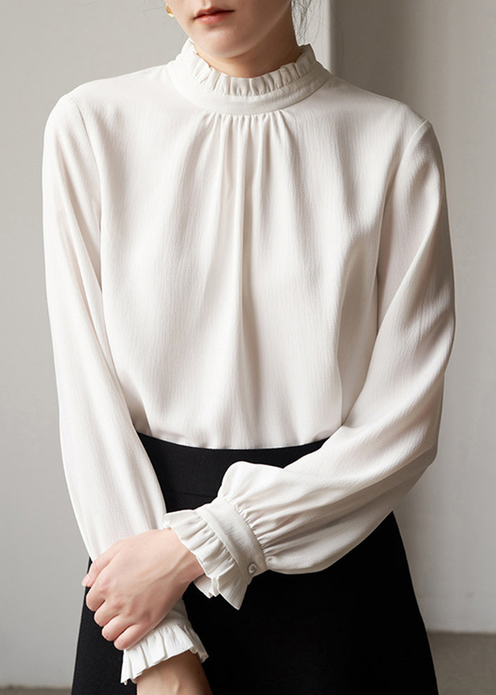 White Ruffled Patchwork Chiffon Top