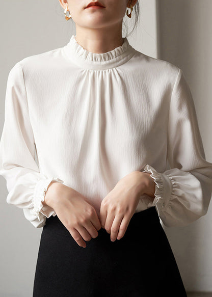 White Ruffled Patchwork Chiffon Top