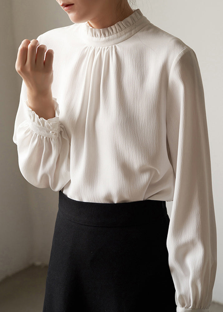 White Ruffled Patchwork Chiffon Top