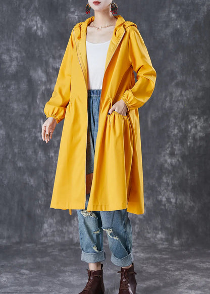 French Yellow Hooded Pockets Trench Coats Fall Ada Fashion