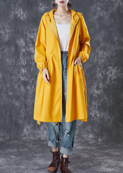 French Yellow Hooded Pockets Trench Coats Fall Ada Fashion