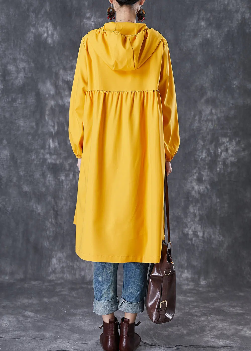 French Yellow Hooded Pockets Trench Coats Fall Ada Fashion