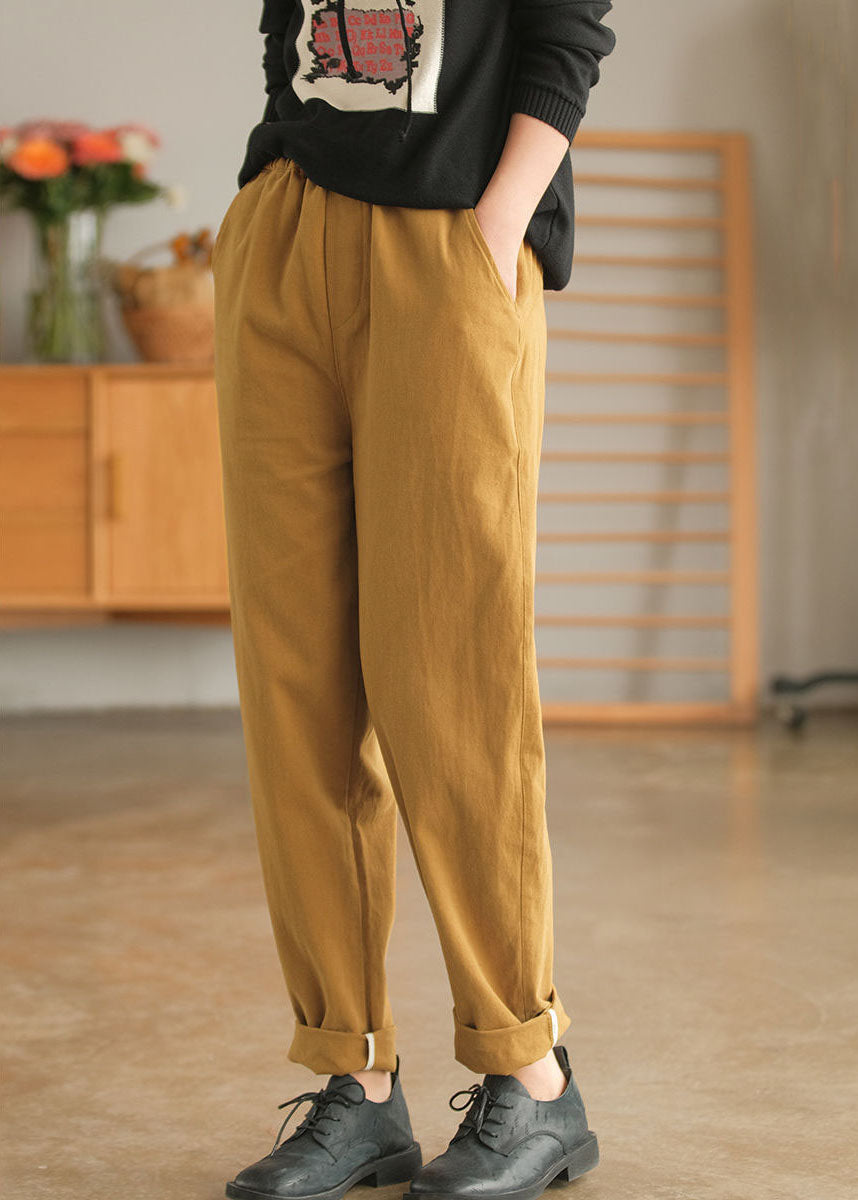 French Yellow Pockets Patchwork Cotton Straight Pants Spring LY0605 - fabuloryshop