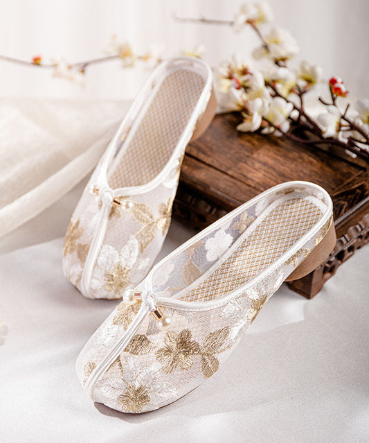 Gold Chunky Slide Sandals Tulle Comfy Splicing Hollow Out Embroideried LY7701 Ada Fashion