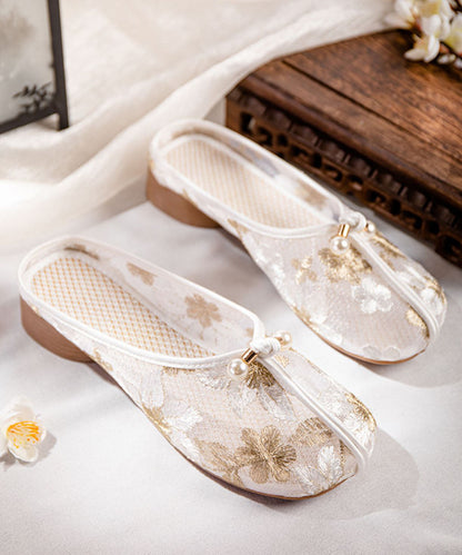 Gold Chunky Slide Sandals Tulle Comfy Splicing Hollow Out Embroideried LY7701 Ada Fashion