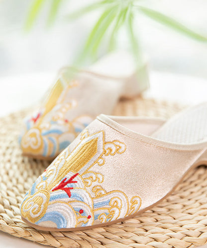 Gold Satin Slide Sandals Splicing Pointed Toe Embroideried Women Ada Fashion